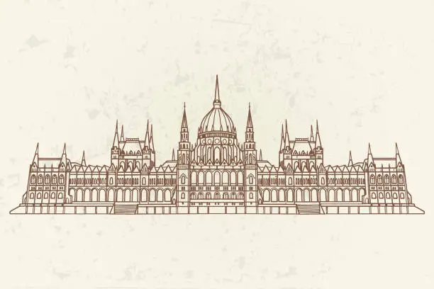 Vector illustration of Vector sketch of Hungarian Parliament Building. Budapest, Hungary.
