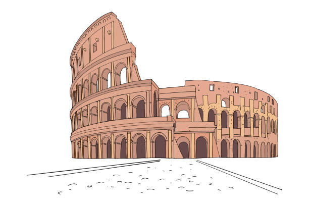 illustrazioni stock, clip art, cartoni animati e icone di tendenza di schizzo vettoriale del colosseo o anfiteatro flavio, roma, italia. - coliseum rome flavian roman