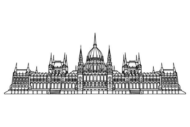 Vector illustration of Vector sketch of Hungarian Parliament Building. Budapest, Hungary.