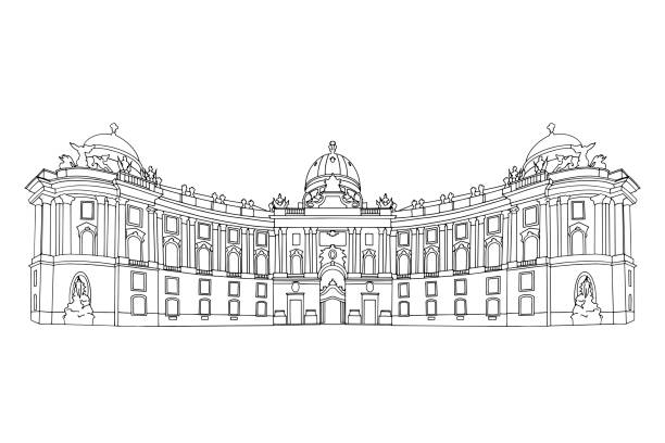 vector sketch of St. Michael square (Michaelerplatz), Vienna, Austria vector sketch of St. Michael square (Michaelerplatz), Vienna, Austria the hofburg complex stock illustrations