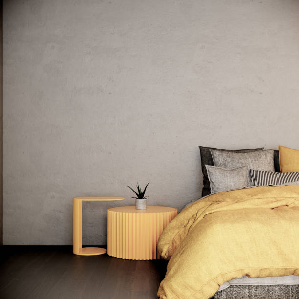 istock interior of modern loft bedroom. there have gray concrete wall. 3d render background 1311407949