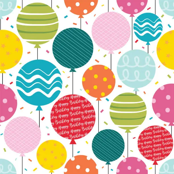 Vector illustration of birthday seamless pattern with colorful balloon design