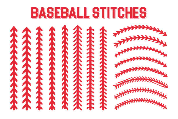 ilustraciones, imágenes clip art, dibujos animados e iconos de stock de puntos rojos de diseño de puntada de béisbol para los amantes del béisbol - cordón