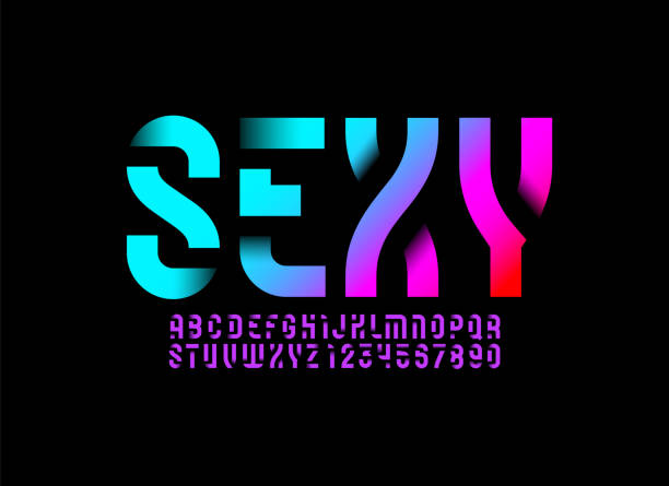 ilustrações de stock, clip art, desenhos animados e ícones de bright font, condensed bold urban stencil alphabet, modern geometric modular uppercase letters from a to z and arab numbers from 0 to 9, vector illustration 10eps - sexual issues