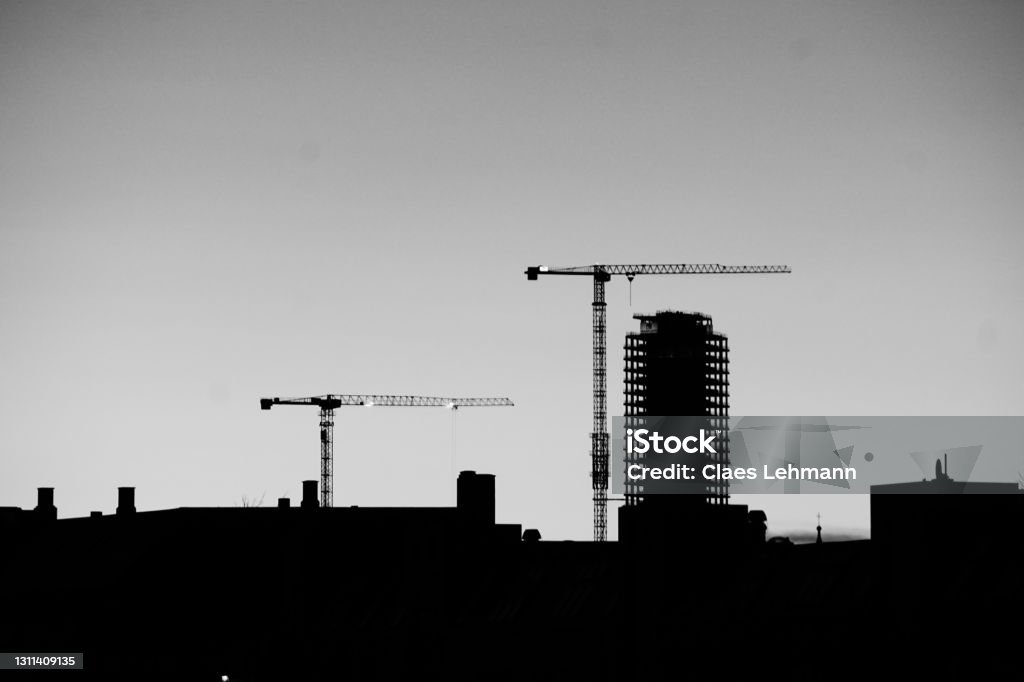 Skyline Copenhagen A silhouette skyline from Copenhagen Construction Industry Stock Photo