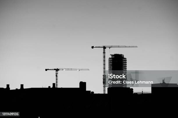 Skyline Copenhagen Stock Photo - Download Image Now - Construction Industry, In Silhouette, Crane - Machinery