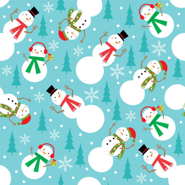 snowman seamless pattern design on blue background cute seamless pattern design christmas paper stock illustrations