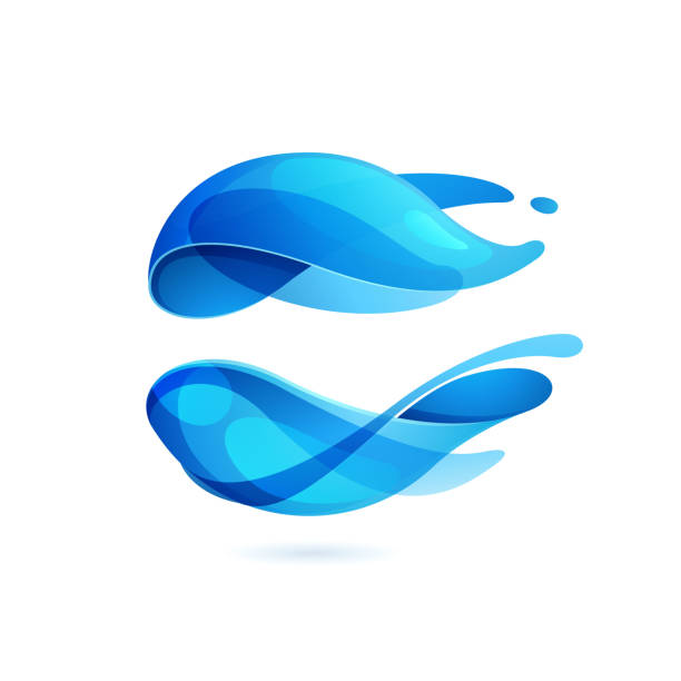 ilustrações, clipart, desenhos animados e ícones de logotipo da esfera de ecologia feito de ondas azuis torcidas. - yin yang ball