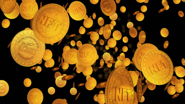 NFT Crypto art a looped flight between golden coins
