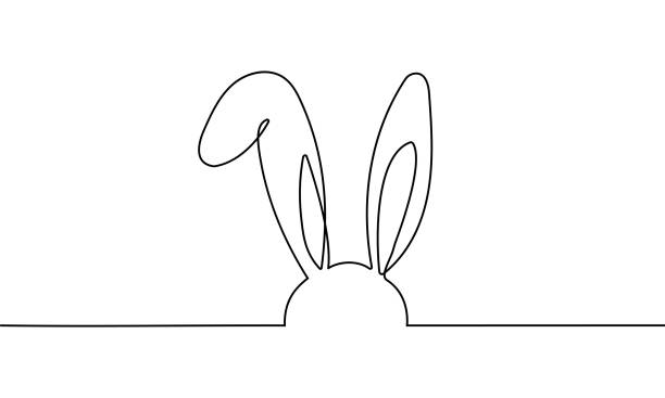 Easter Bunny Continuous One Line Drawing Easter Bunny Continuous One Line Drawing. Minimalist Hand Drawn Illustration. Isolated Element. Vector fluffy rabbit stock illustrations