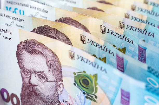 tysiąc hrywien rachunki. ukraińska papierowa waluta, koncepcja - ukraine hryvnia currency paper currency zdjęcia i obrazy z banku zdjęć