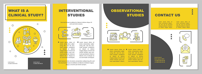 Clinical study description brochure template. Observational studies. Flyer, booklet, leaflet print, cover design with linear icons. Vector layouts for presentation, annual reports, advertisement pages