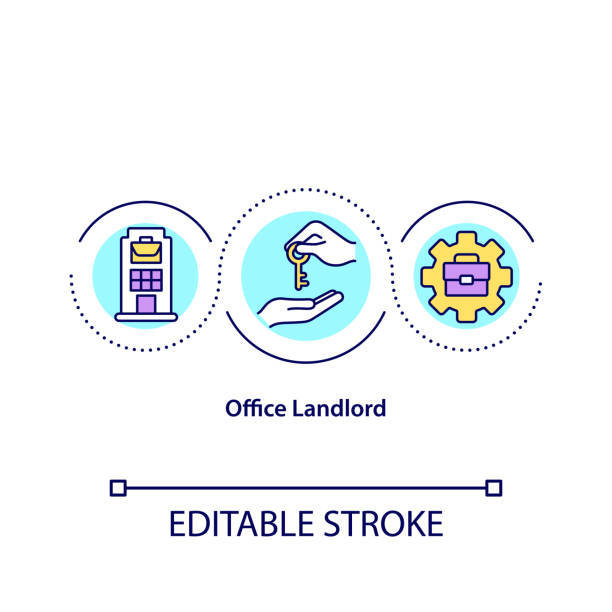 Office landlord concept icon Office landlord concept icon. Organization spaces and buildings owner idea thin line illustration. Renting business property out. Vector isolated outline RGB color drawing. Editable stroke landlord stock illustrations
