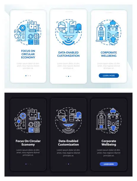 Vector illustration of Future office design onboarding mobile app page screen with concepts