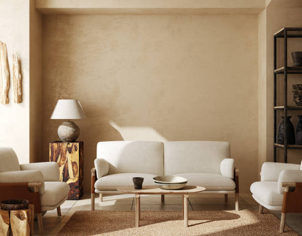 istock Contemporary nomadic home interior background in warm beige tones 1311423020