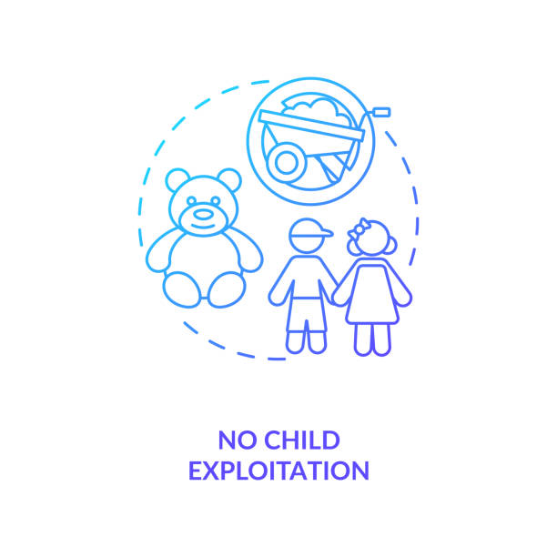 No child exploitation dark blue gradient concept icon No child exploitation dark blue gradient concept icon. Immigrant children abuse prevention. Migrant worker rights idea thin line illustration. Vector isolated outline RGB color drawing drawing of slaves working stock illustrations
