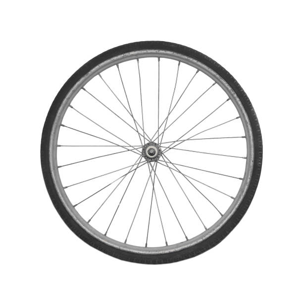 istock Close up bicycle wheel isolated on a white background 1311424765