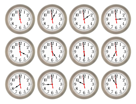 White circle wall clock isolated on white background with clipping path