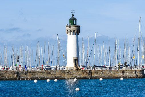 Quiberon lighthouse in France in the downtown harbor.