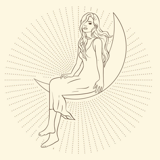 카드 점성술 여성 포스터. - moon women crescent teenage girls stock illustrations