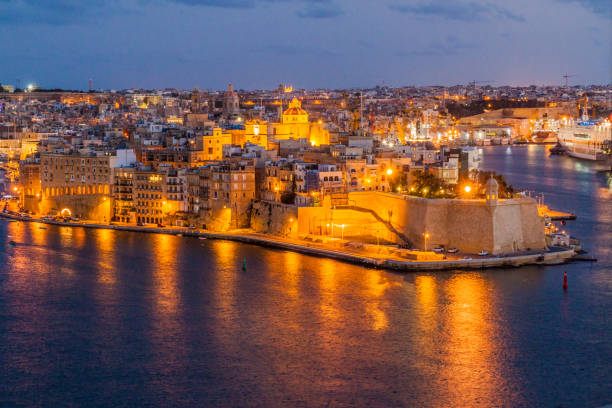 istock Night view of town Senglea in Mal 1311430546
