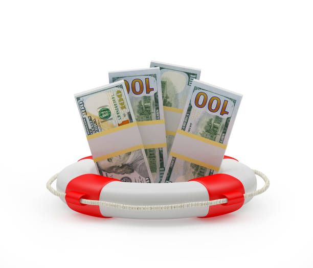 istock Dollar bills in a lifebuoy. 1311431832
