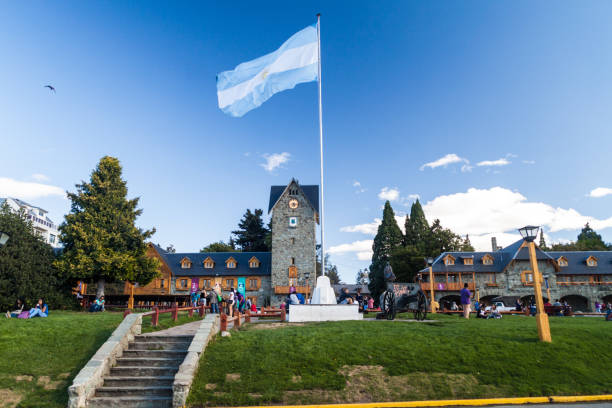 SAN CARLOS DE BARILOCHE, ARGENTINA - MARCH 18, 2015: Civic center on a main Square in Bariloche, Argentina. stock photo