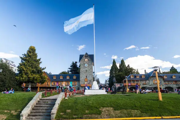 SAN CARLOS DE BARILOCHE, ARGENTINA - MARCH 18, 2015: Civic center on a main Square in Bariloche, Argentina.