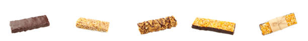 istock Set of cereal bars with chocolate isolated on white background. 1311436965