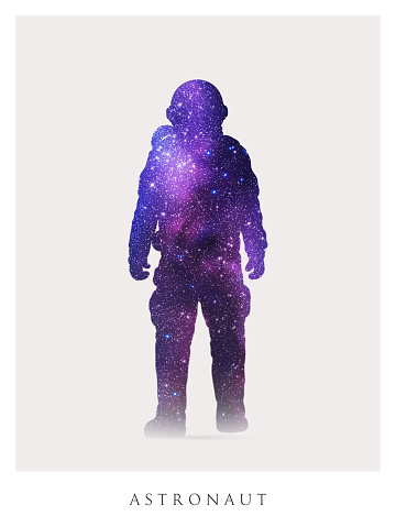 Isolated silhouette of cosmonaut. Man in spacesuit