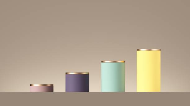 istock 3d render, abstract minimal background with row of colorful cylinders, increasing graph. Isolated objects, primitive shapes. Profit chart. Business concept 1311441573