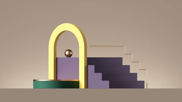 istock 3d render, abstract modern minimal geometric background with yellow arch and violet steps, empty podium 1311441587