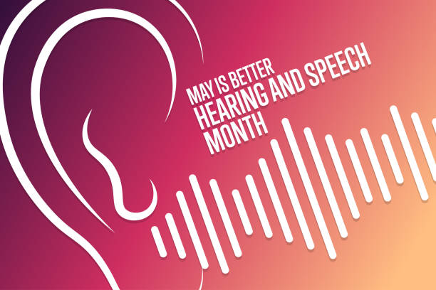 May is Better Hearing and Speech Month. Holiday concept. Template for background, banner, card, poster with text inscription. Vector EPS10 illustration. May is Better Hearing and Speech Month. Holiday concept. Template for background, banner, card, poster with text inscription. Vector EPS10 illustration listening illustrations stock illustrations