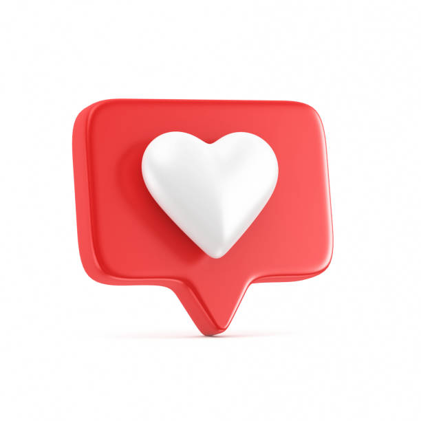 3d social media notification with heart icon stock photo isolated on white background 3d illustration heart like speech bubble pin isolated background like button stock pictures, royalty-free photos & images