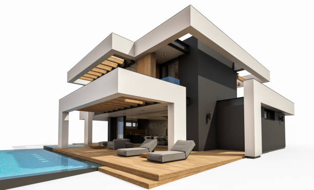 istock 3d rendering of modern cozy house in luxurious style isolated on white 1311443157