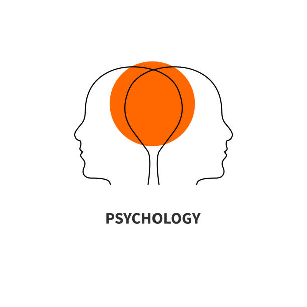 Psychology icon with two male profiles Psychology concept with two male profiles. Understanding icon. Abstract sign of therapy. Empathy symbol two people thinking stock illustrations
