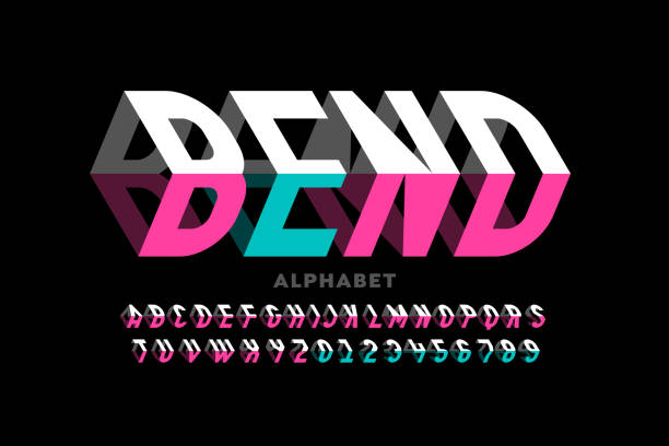 Bending 3D style font Bending 3D style font design, typography design, alphabet letters and numbers bending stock illustrations