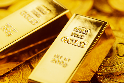 Close up gold bars on black background gold investment concept