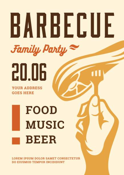 Barbecue party invitation vector flyer or poster design template. BBQ cookout event retro typography.