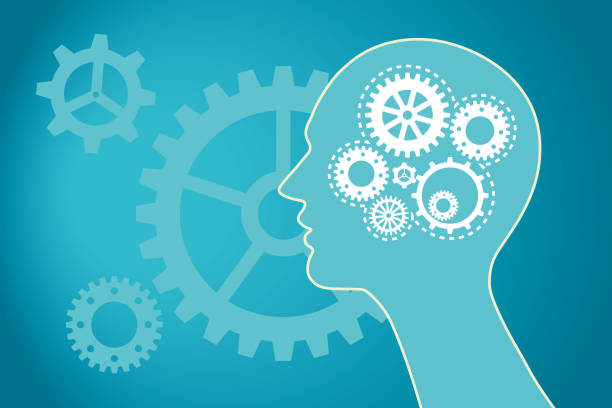 istock White gears inside a head on blue background, abstract picture, brainstorm and idea concept. 3d rendering 1311449483