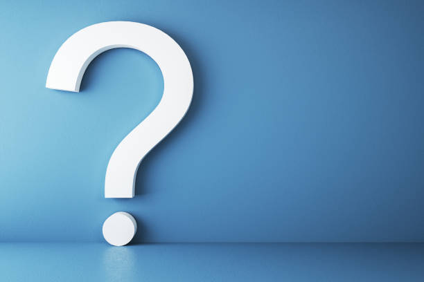 istock Decision concept with white question sign on blue wall background. 3D rendering, mockup 1311450703