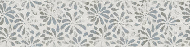 istock Wall stencil plaster seamless texture, flowers pattern on grunge background, long texture, 3d illustration 1311451209