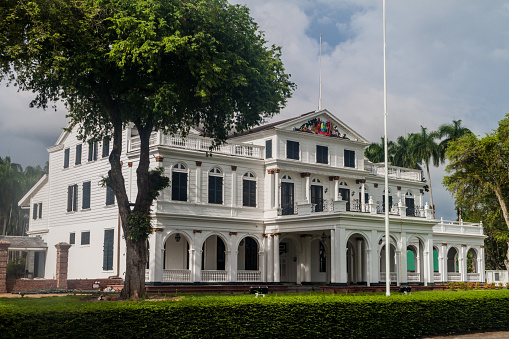 PARAMARIBO, SURINAME - AUGUST 5, 2015: Presidential palace in Paramaribo, capital of Suriname.