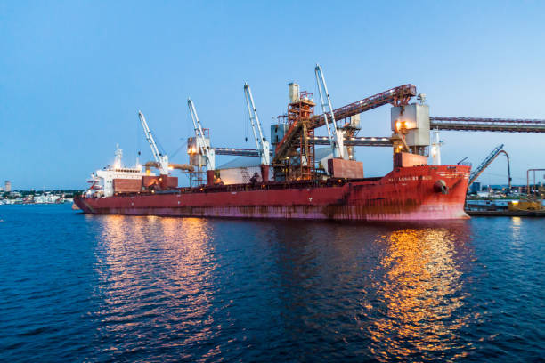 view of soybean terminal of cargill corporation in a river port of santarem. - cargill, incorporated imagens e fotografias de stock