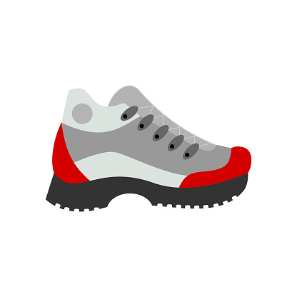 Climbing mountain equipment. Winter snow trekking footwear with protective sole. Vector illustration, flat, clip art.
