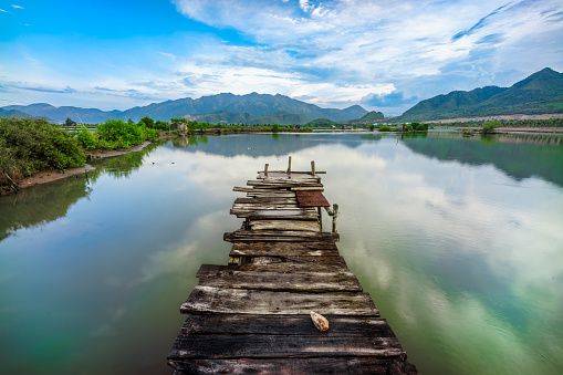 Abandoned wooden bridge on Quan Tuong river - Khanh Hoa province, central Vietnam