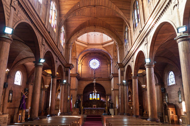 CASTRO, CHILE - MAR 22: Interior of San Francisco church in Castro, Chiloe island, Chile stock photo
