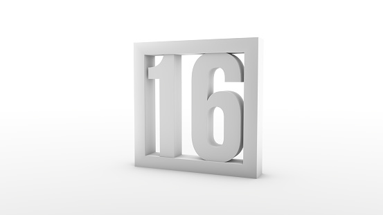 Simple minimalistic calendar. Day sixteen. Number 16 in a frame. 3d rendering, 3d illustration.