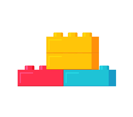 Building plastic toy bricks or child blocks construction vector flat cartoon illustration element isolated clipart