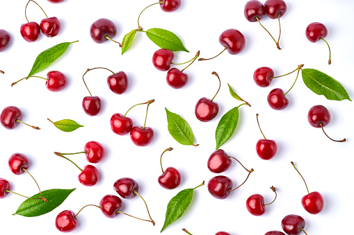 sweet cherry fruits isolated on white background.